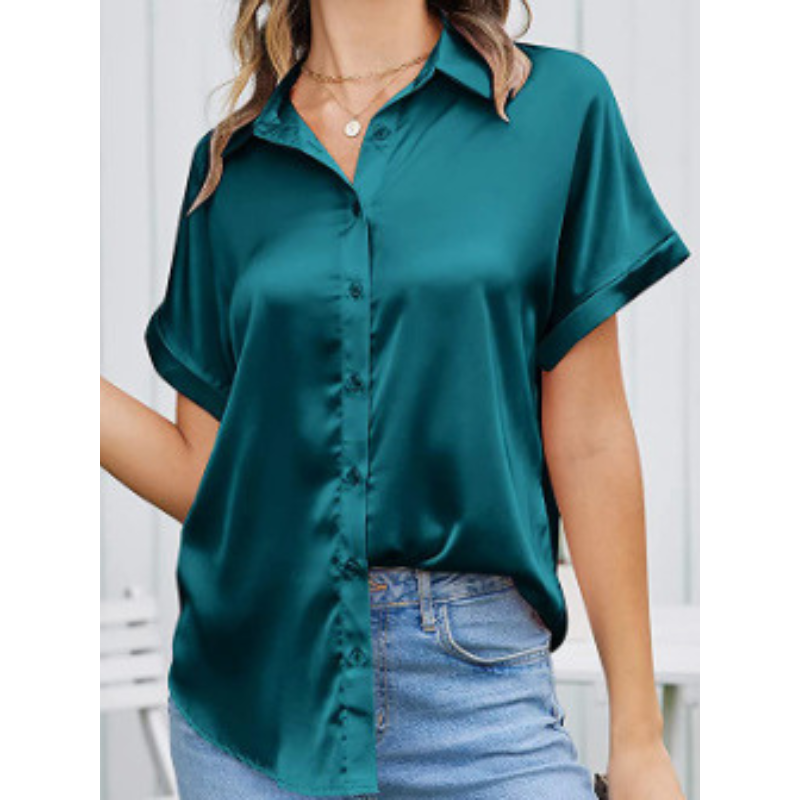 Silk Satin Loose Button-Up Shirt - Stella