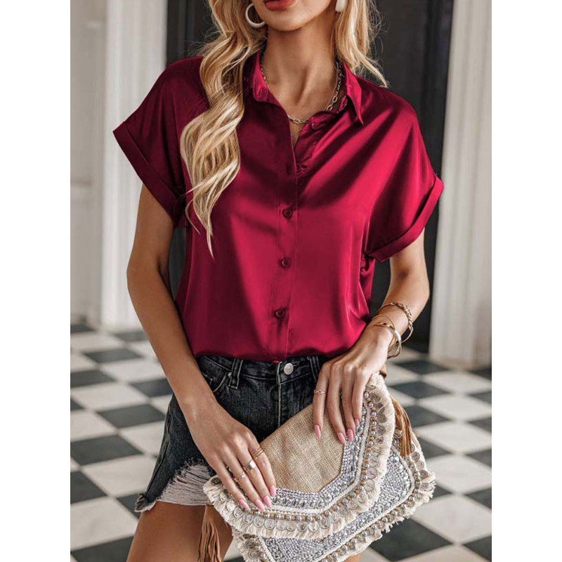 Silk Satin Loose Button-Up Shirt - Stella