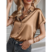 Silk Satin Loose Button-Up Shirt - Stella