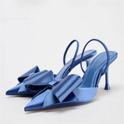 Satin Blue Bow Stiletto Heels - Ingrid