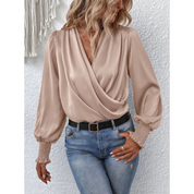 V-Neck Pleated Lantern Sleeve Blouse - Lucy