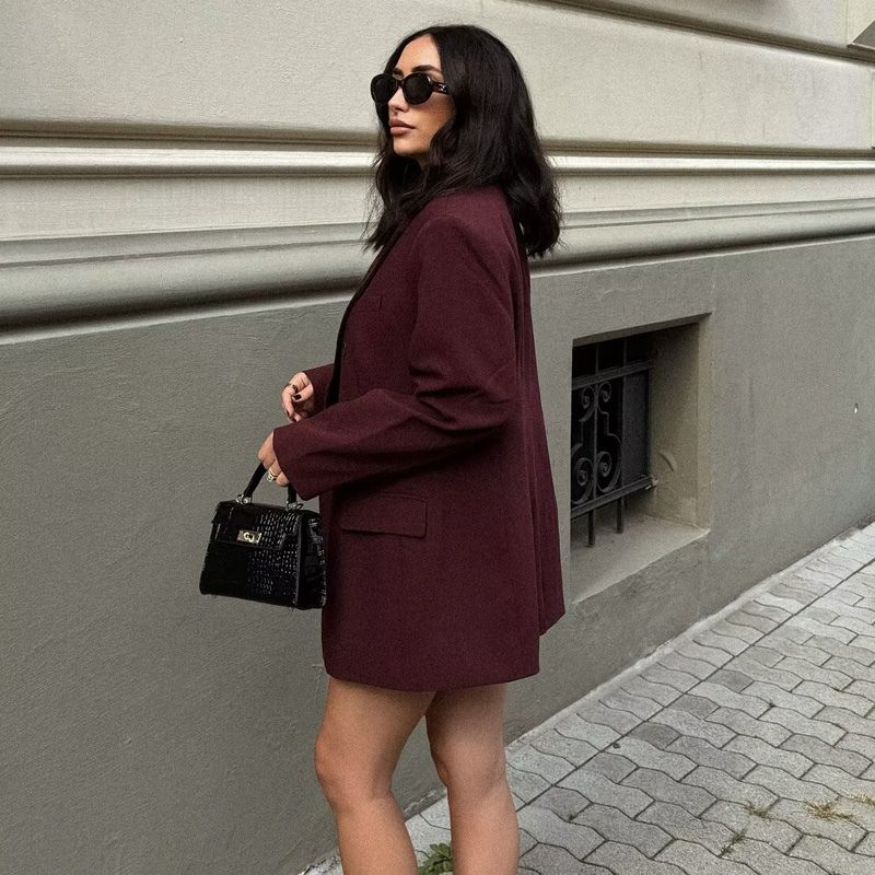 Burgundy Double-Breasted Blazer - Haley