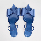 Satin Blue Bow Stiletto Heels - Ingrid