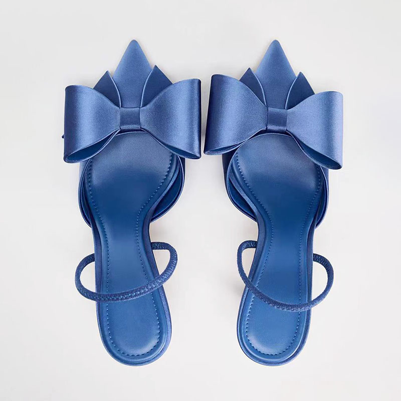 Satin Blue Bow Stiletto Heels - Ingrid