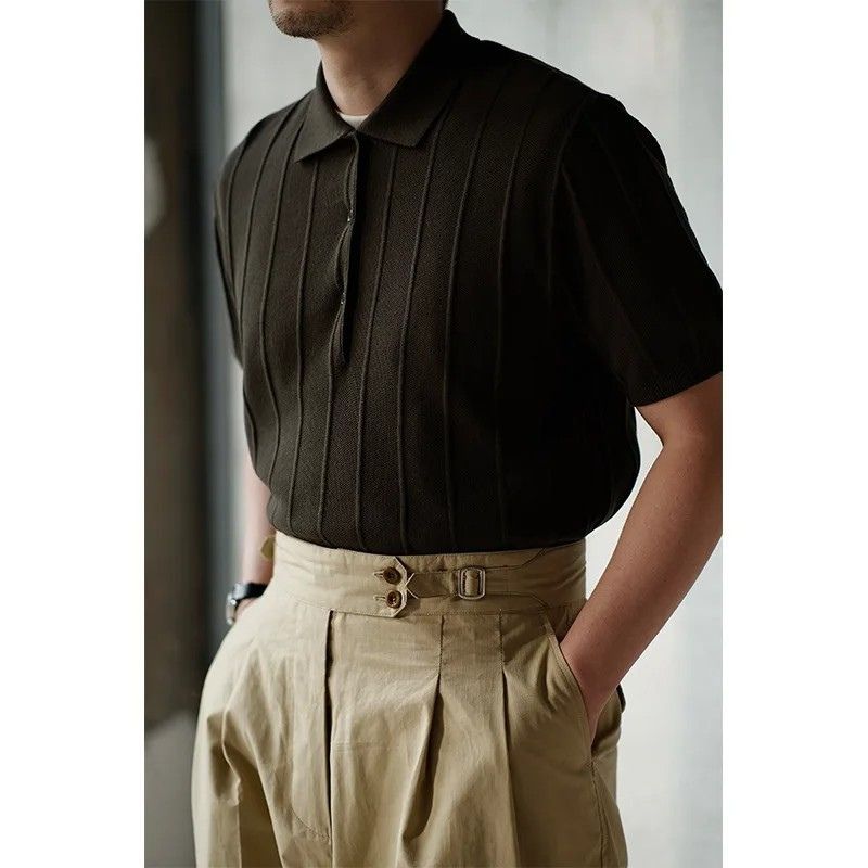 Buttoned Ribbed Knit Polo Shirt - Blake