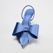 Satin Blue Bow Stiletto Heels - Ingrid