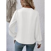 V-Neck Pleated Lantern Sleeve Blouse - Lucy