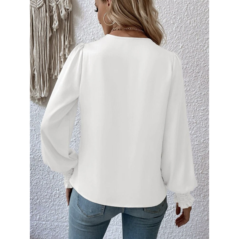 V-Neck Pleated Lantern Sleeve Blouse - Lucy