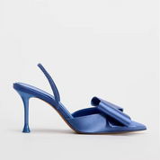 Satin Blue Bow Stiletto Heels - Ingrid