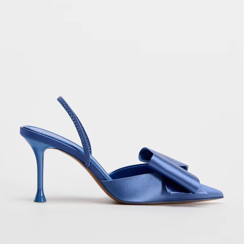 Satin Blue Bow Stiletto Heels - Ingrid