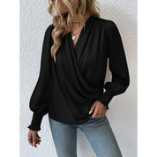 V-Neck Pleated Lantern Sleeve Blouse - Lucy